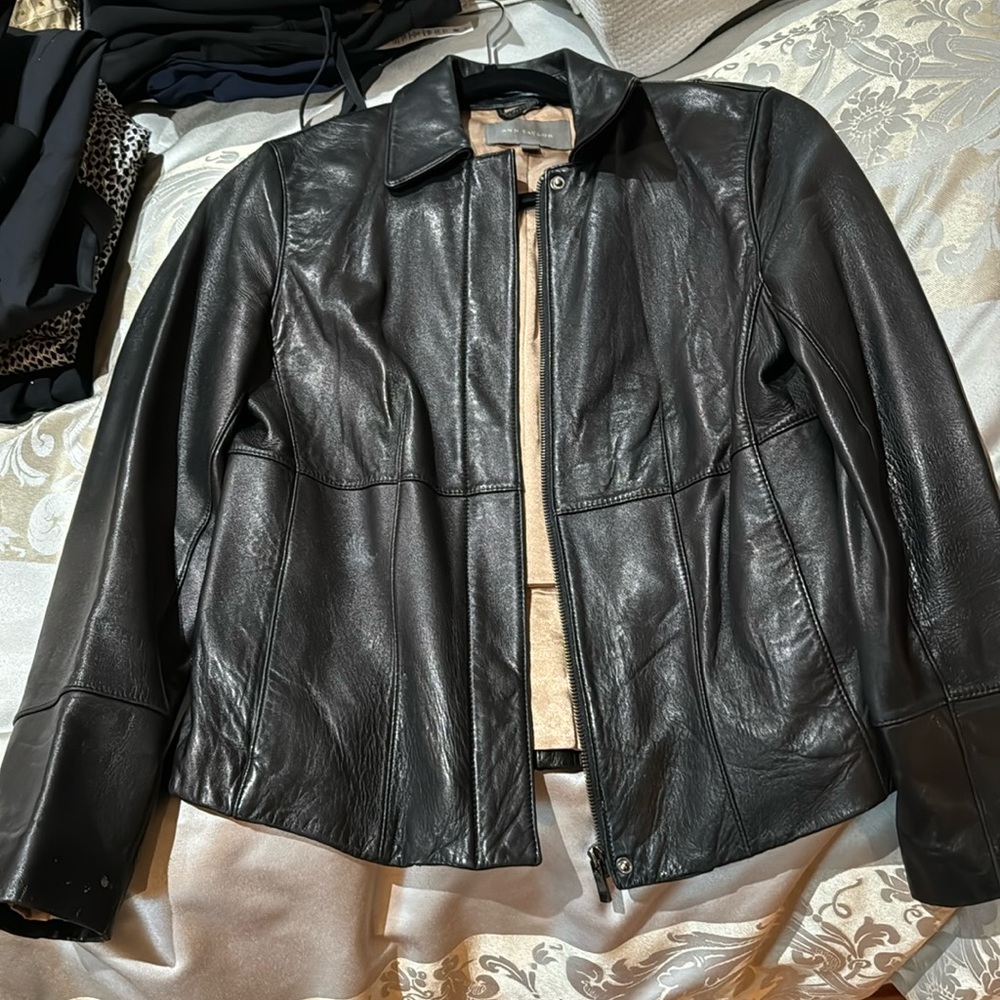 Black leather jacket, size small.